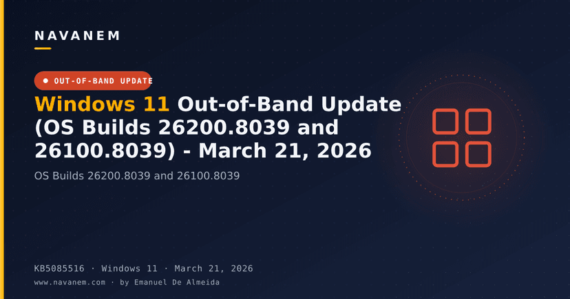 KB5085516: Windows 11 Out-of-Band Update (OS Builds 26200.8039 and 26100.8039) - March 21, 2026