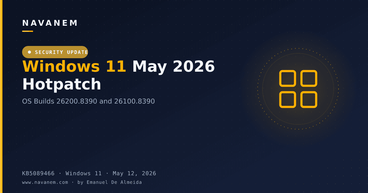 KB5089466: Windows 11 May 2026 Hotpatch (OS Builds 26200.8390 and 26100.8390) — navanem Microsoft KB cover