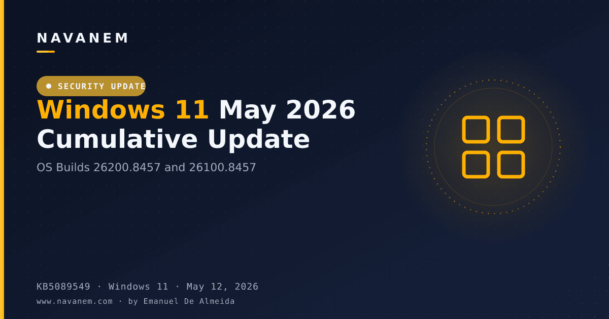 KB5089549: Windows 11 May 2026 Cumulative Update (OS Builds 26200.8457 and 26100.8457) — navanem Microsoft KB cover