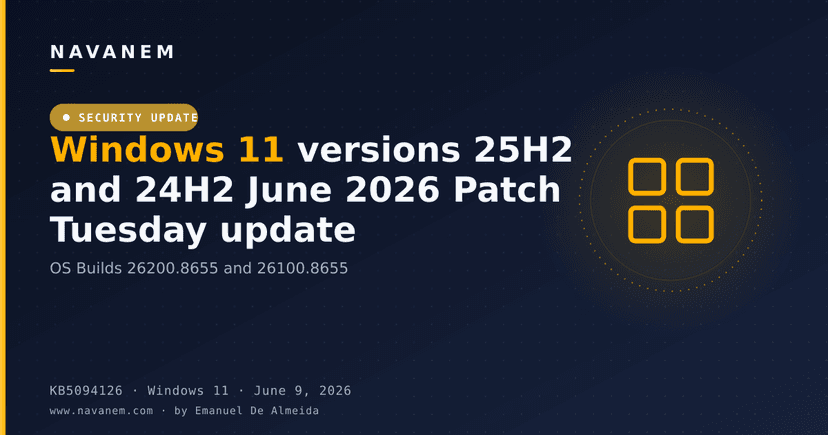 KB5094126: Windows 11 versions 25H2 and 24H2 June 2026 Patch Tuesday update (OS Builds 26200.8655 and 26100.8655)