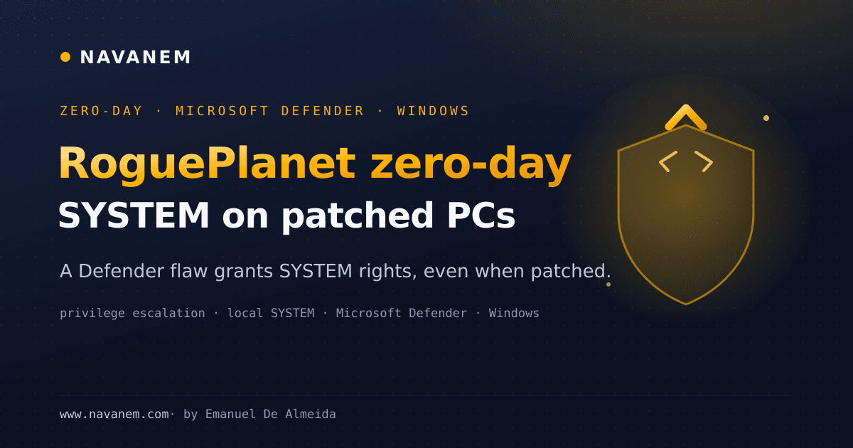 Microsoft Defender RoguePlanet zero-day grants SYSTEM privileges on patched Windows