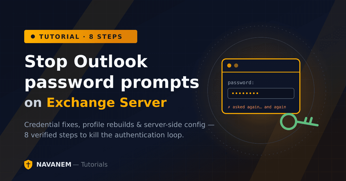 Stop Outlook password prompts on Exchange Server - tutorial cover
