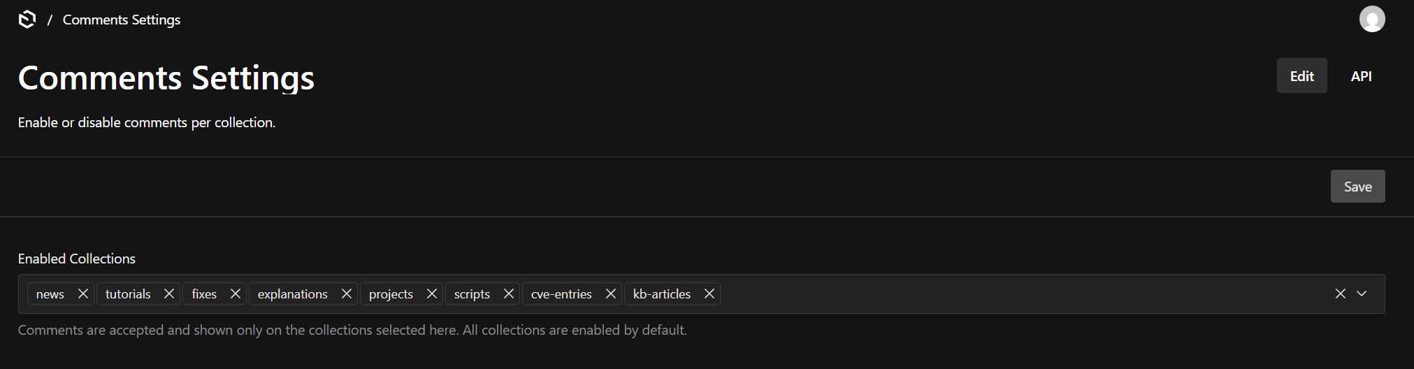 Comments Settings global